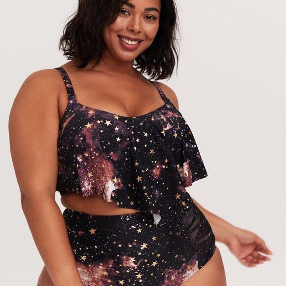 Torrid Star Celestial Wireless V Flounce Bikini Top Plus Size 6 6X - Picture 1 of 6